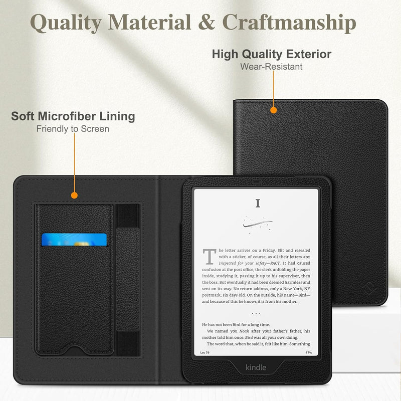 Kindle Paperwhite/Kindle Colorsoft 7" (12th Gen, 2024) Vegan Leather Sleeve Case with Stand and Handstrap | Fintie