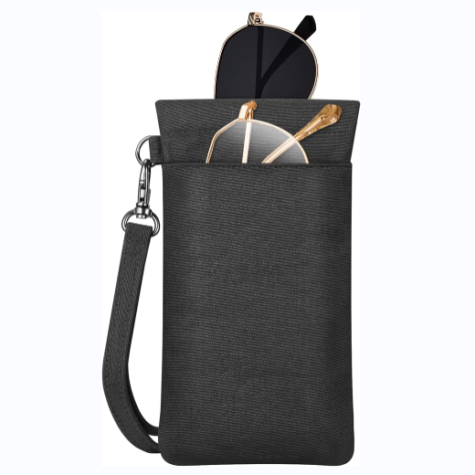 Large Double Eyeglasses Case Squeeze Top Soft Pouch with Microfiber Cloth Fintie Double Eyeglasses Pouch with Carrying Strap, Portable  main image 4
