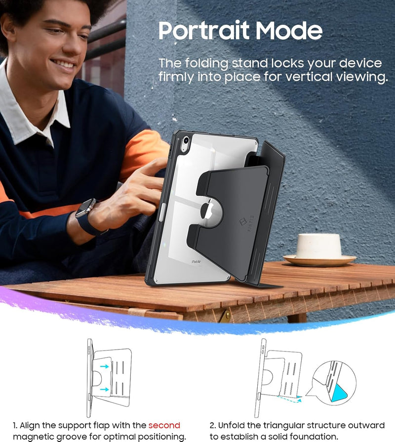iPad Air 11-inch (M3/M2 Chip) Magnetic Stand Case w/Clear Back Cover & Pencil Holder | Fintie