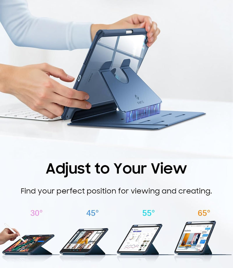 iPad Air 11-inch (M3/M2 Chip) Magnetic Stand Case w/Clear Back Cover & Pencil Holder | Fintie