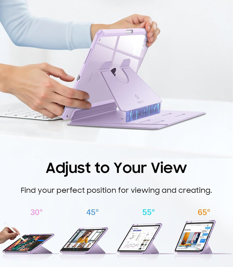 iPad Air 11-inch (M3/M2 Chip) Magnetic Stand Case w/Clear Back Cover & Pencil Holder | Fintie