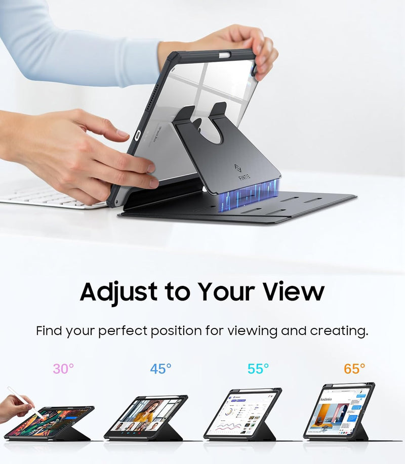 iPad Air 11-inch (M3/M2 Chip) Magnetic Stand Case w/Clear Back Cover & Pencil Holder | Fintie