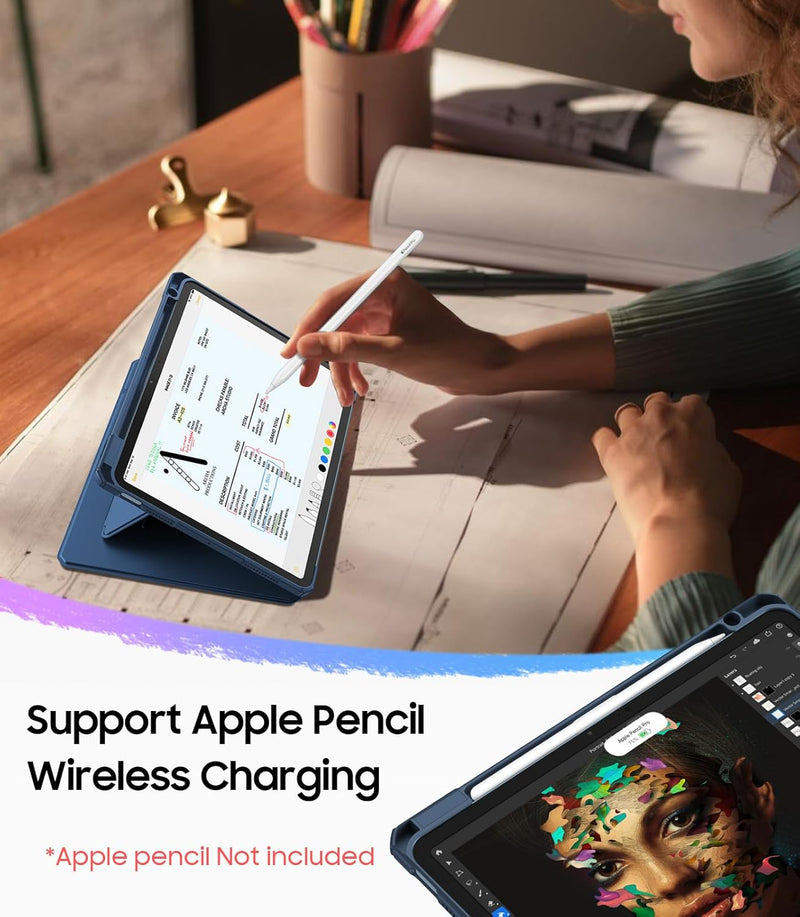 iPad Air 11-inch (M3/M2 Chip) Magnetic Stand Case w/Clear Back Cover & Pencil Holder | Fintie