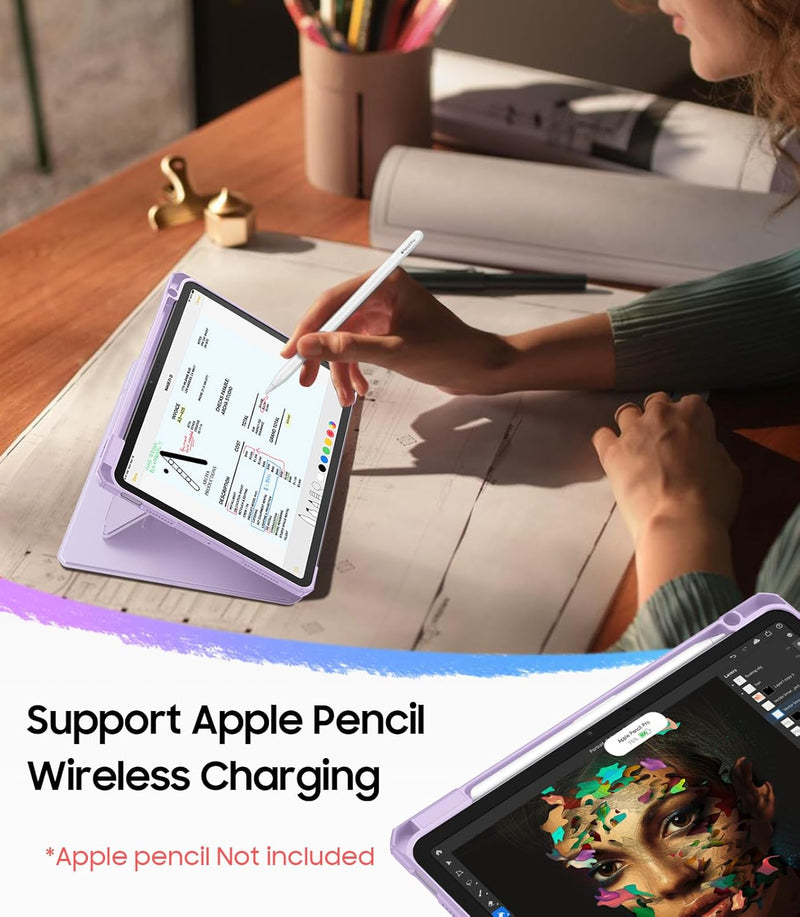 iPad Air 11-inch (M3/M2 Chip) Magnetic Stand Case w/Clear Back Cover & Pencil Holder | Fintie