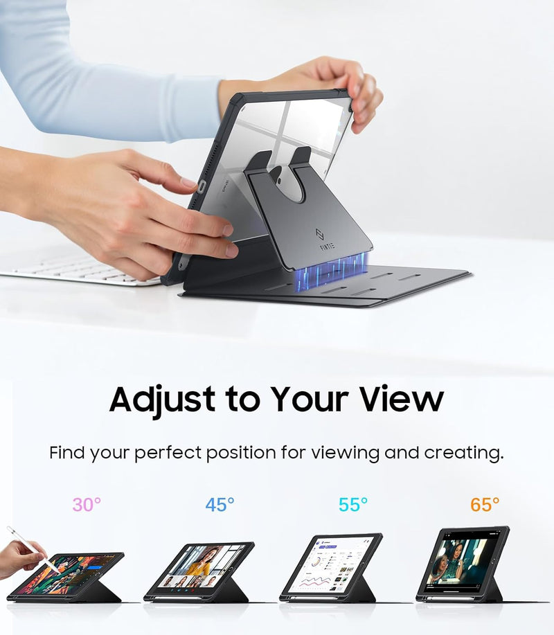 Magnetic Stand Case for iPad 9th Gen/iPad 8th/7th Gen (10.2") w/Clear Back Cover & Pencil Holder | Fintie
