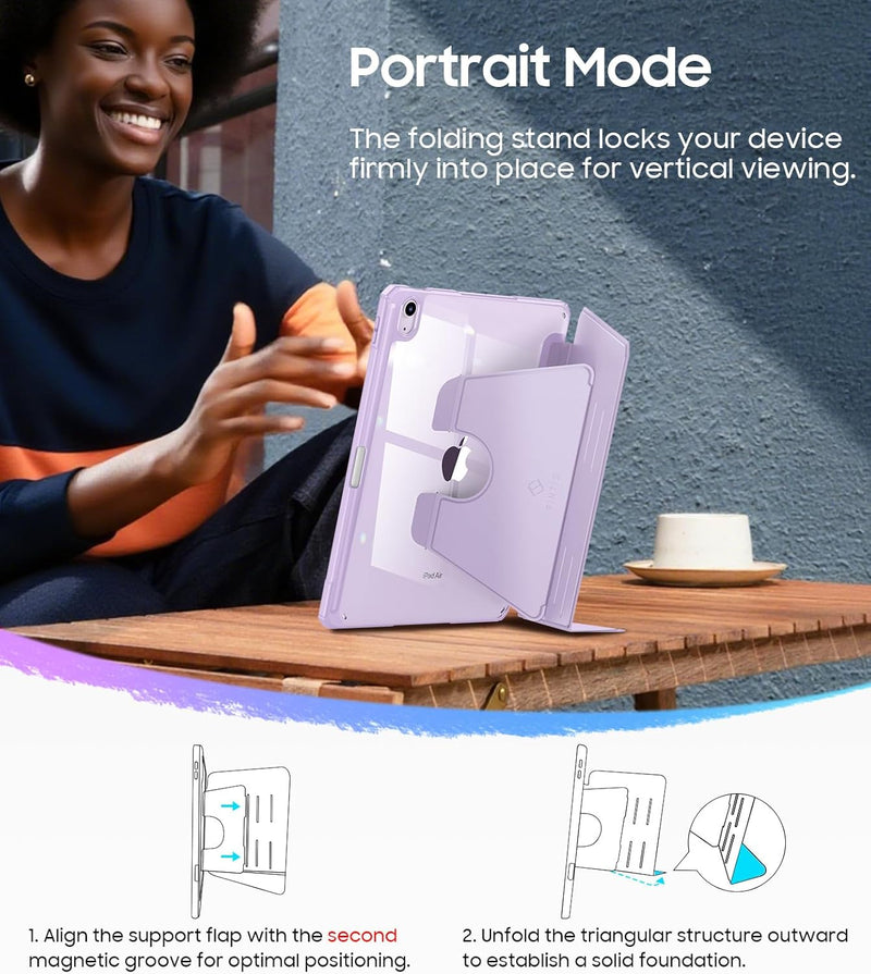 iPad Air 11-inch (M3/M2 Chip) Magnetic Stand Case w/Clear Back Cover & Pencil Holder | Fintie