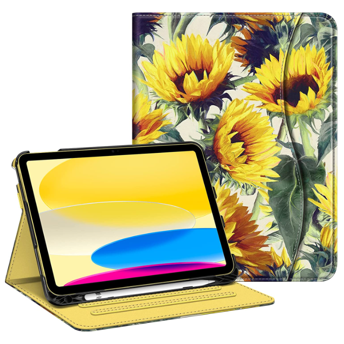 yellow ipad 10th gen case in sunflowers