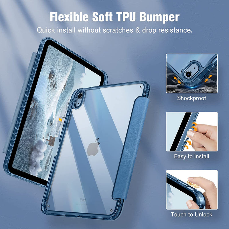 iPad 11th Gen A16 Chip 2025, iPad 10th Gen (10.9", 2022) Slim Case w/ Crystal Transparent Back Cover & Pencil Holder | Fintie