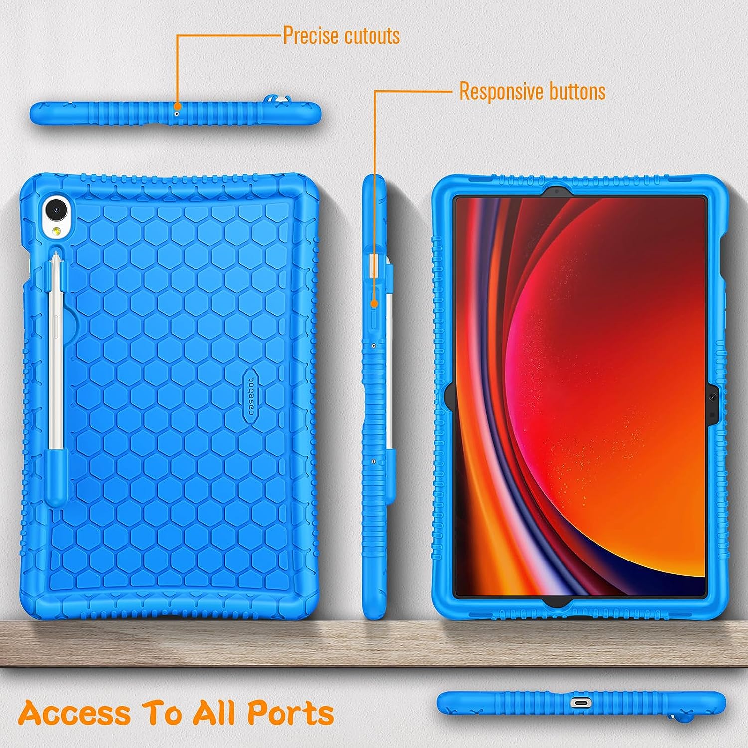 Fintie Silicone Case for Samsung Galaxy Tab S9 11 / S9 FE 10.9 2023, [S  Pen Holder] Honey Comb Series Kids Friendly Light Weight Shock Proof