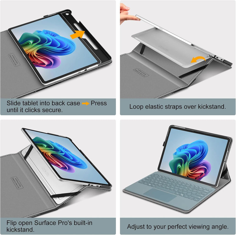 Surface Pro 12" (1st Edition, 2025) Multiple Angle Viewing Portfolio Cover w/Pocket & Stylus Holder | Fintie