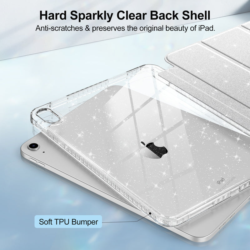 Glittering Slim Case for iPad A16 Chip 11th Gen/iPad 10th Gen w/Clear Back Shell & Pencil Holder | Fintie