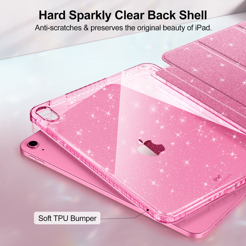 Glittering Slim Case for iPad A16 Chip 11th Gen/iPad 10th Gen w/Clear Back Shell & Pencil Holder | Fintie