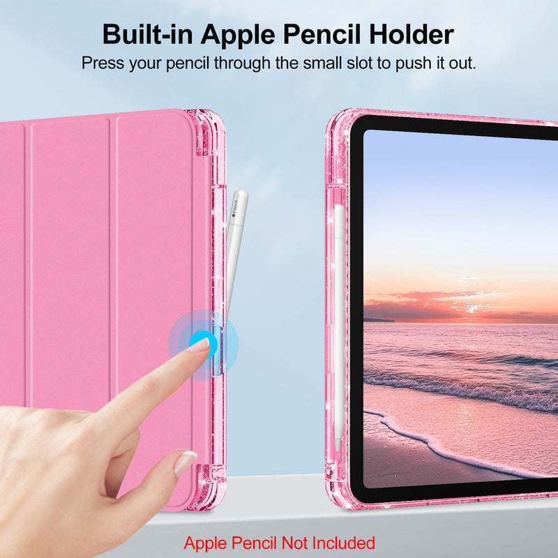 Glittering Slim Case for iPad A16 Chip 11th Gen/iPad 10th Gen w/Clear Back Shell & Pencil Holder | Fintie