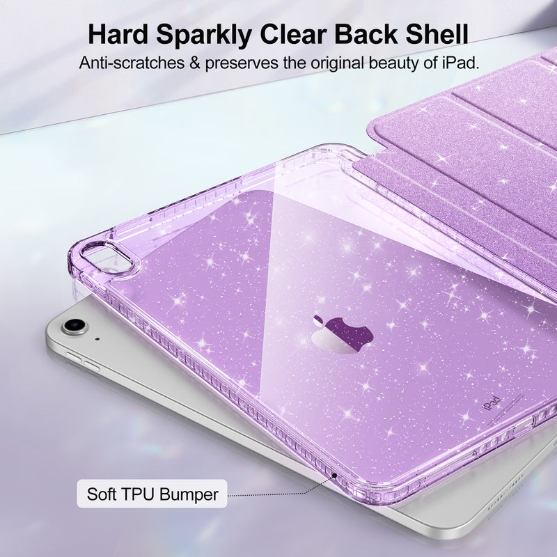 Glittering Slim Case for iPad A16 Chip 11th Gen/iPad 10th Gen w/Clear Back Shell & Pencil Holder | Fintie