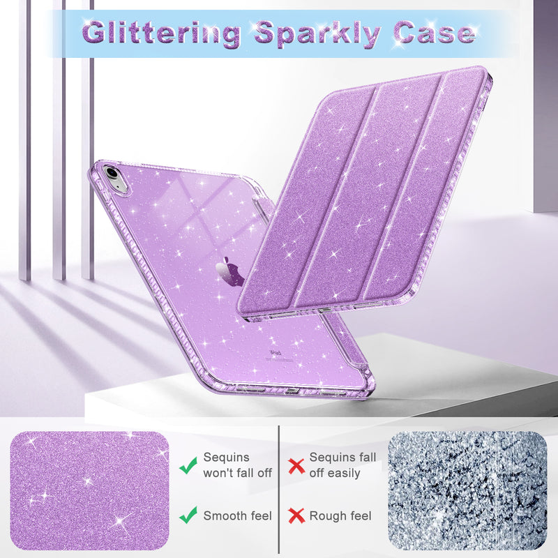 Glittering Slim Case for iPad A16 Chip 11th Gen/iPad 10th Gen w/Clear Back Shell & Pencil Holder | Fintie