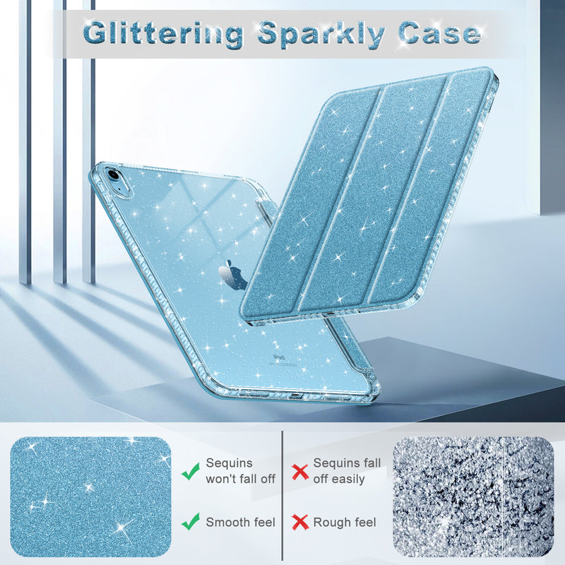 Glittering Slim Case for iPad A16 Chip 11th Gen/iPad 10th Gen w/Clear Back Shell & Pencil Holder | Fintie