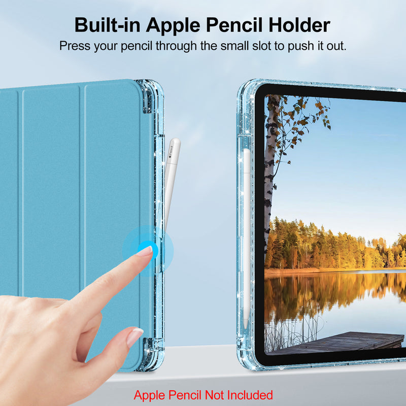 Glittering Slim Case for iPad A16 Chip 11th Gen/iPad 10th Gen w/Clear Back Shell & Pencil Holder | Fintie