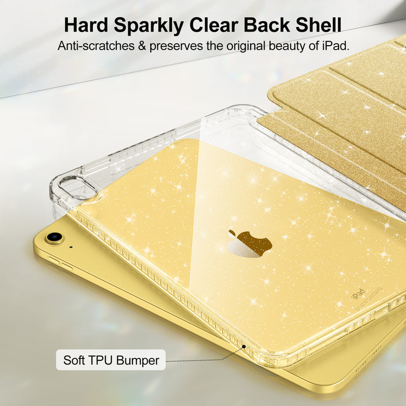 Glittering Slim Case for iPad A16 Chip 11th Gen/iPad 10th Gen w/Clear Back Shell & Pencil Holder | Fintie