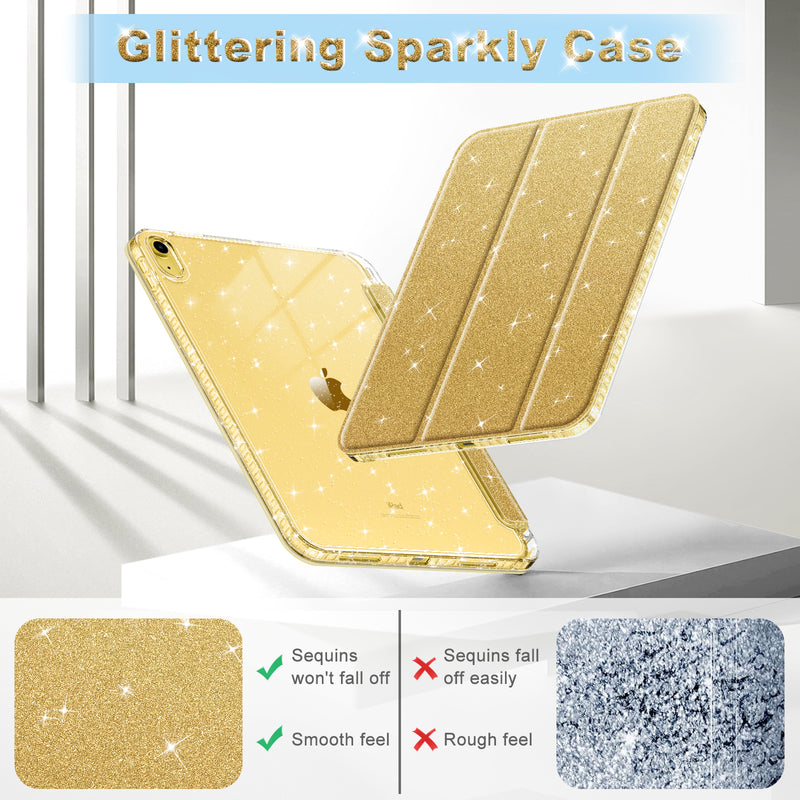 Glittering Slim Case for iPad A16 Chip 11th Gen/iPad 10th Gen w/Clear Back Shell & Pencil Holder | Fintie
