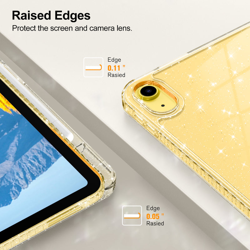 Glittering Slim Case for iPad A16 Chip 11th Gen/iPad 10th Gen w/Clear Back Shell & Pencil Holder | Fintie