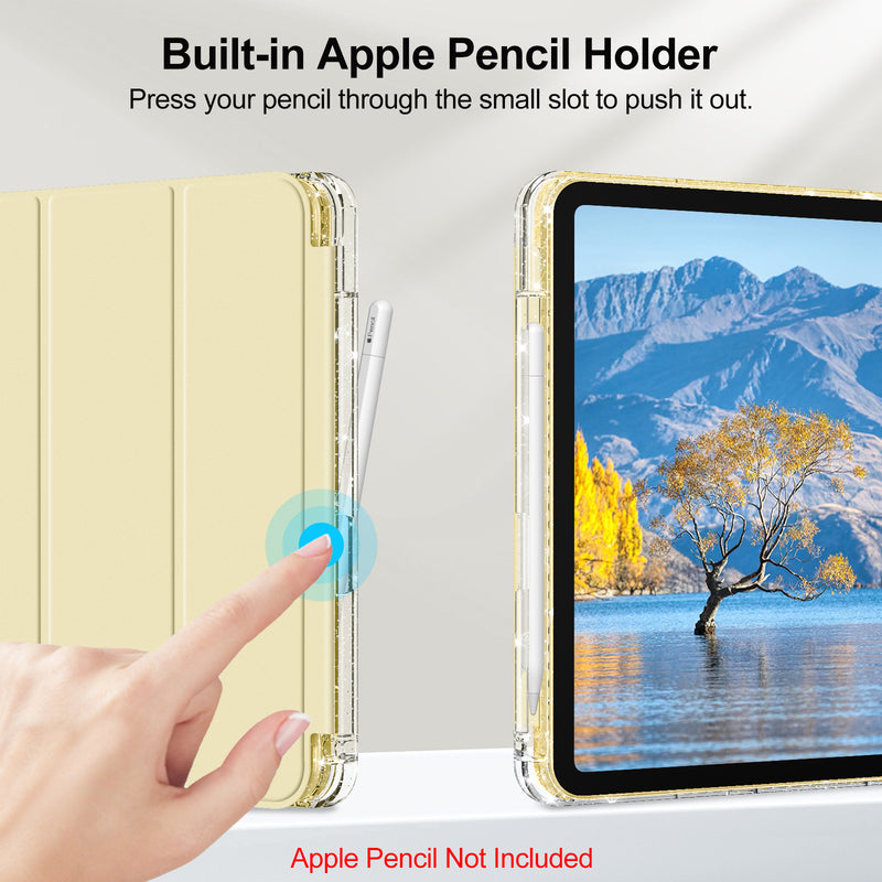 Glittering Slim Case for iPad A16 Chip 11th Gen/iPad 10th Gen w/Clear Back Shell & Pencil Holder | Fintie