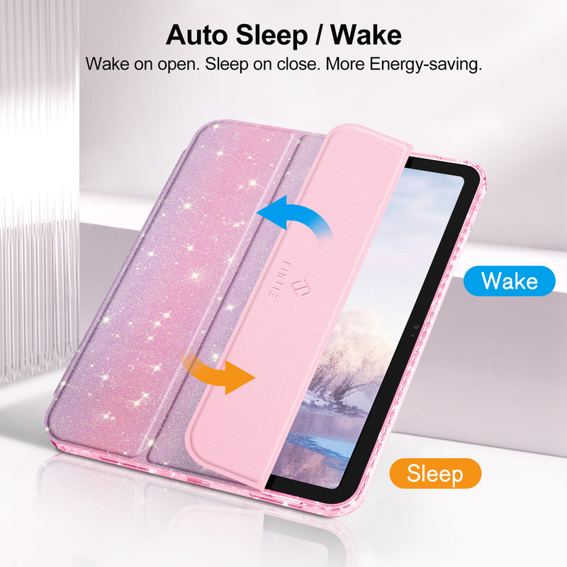 Glittering Slim Case for iPad A16 Chip 11th Gen/iPad 10th Gen w/Clear Back Shell & Pencil Holder | Fintie