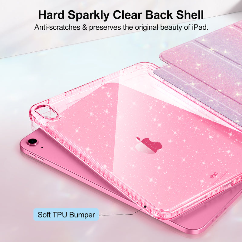 Glittering Slim Case for iPad A16 Chip 11th Gen/iPad 10th Gen w/Clear Back Shell & Pencil Holder | Fintie