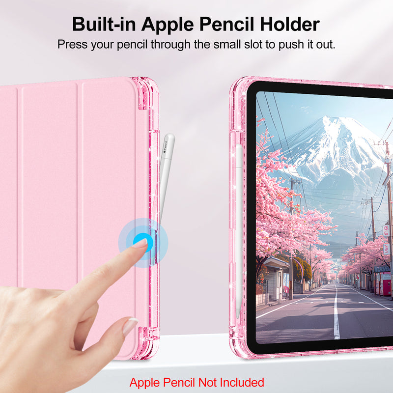 Glittering Slim Case for iPad A16 Chip 11th Gen/iPad 10th Gen w/Clear Back Shell & Pencil Holder | Fintie