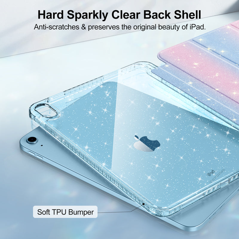 Glittering Slim Case for iPad A16 Chip 11th Gen/iPad 10th Gen w/Clear Back Shell & Pencil Holder | Fintie