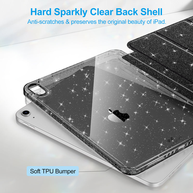 Glittering Slim Case for iPad A16 Chip 11th Gen/iPad 10th Gen w/Clear Back Shell & Pencil Holder | Fintie