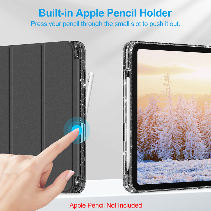 Glittering Slim Case for iPad A16 Chip 11th Gen/iPad 10th Gen w/Clear Back Shell & Pencil Holder | Fintie