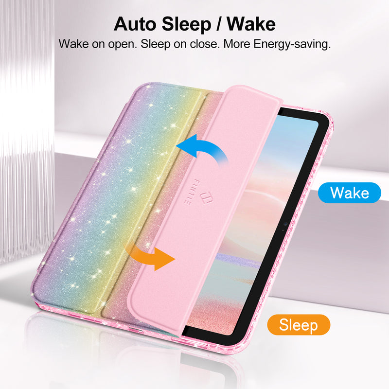 Glittering Slim Case for iPad A16 Chip 11th Gen/iPad 10th Gen w/Clear Back Shell & Pencil Holder | Fintie