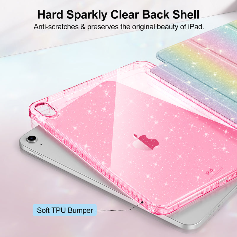 Glittering Slim Case for iPad A16 Chip 11th Gen/iPad 10th Gen w/Clear Back Shell & Pencil Holder | Fintie