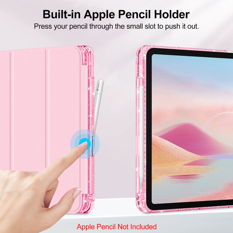 Glittering Slim Case for iPad A16 Chip 11th Gen/iPad 10th Gen w/Clear Back Shell & Pencil Holder | Fintie