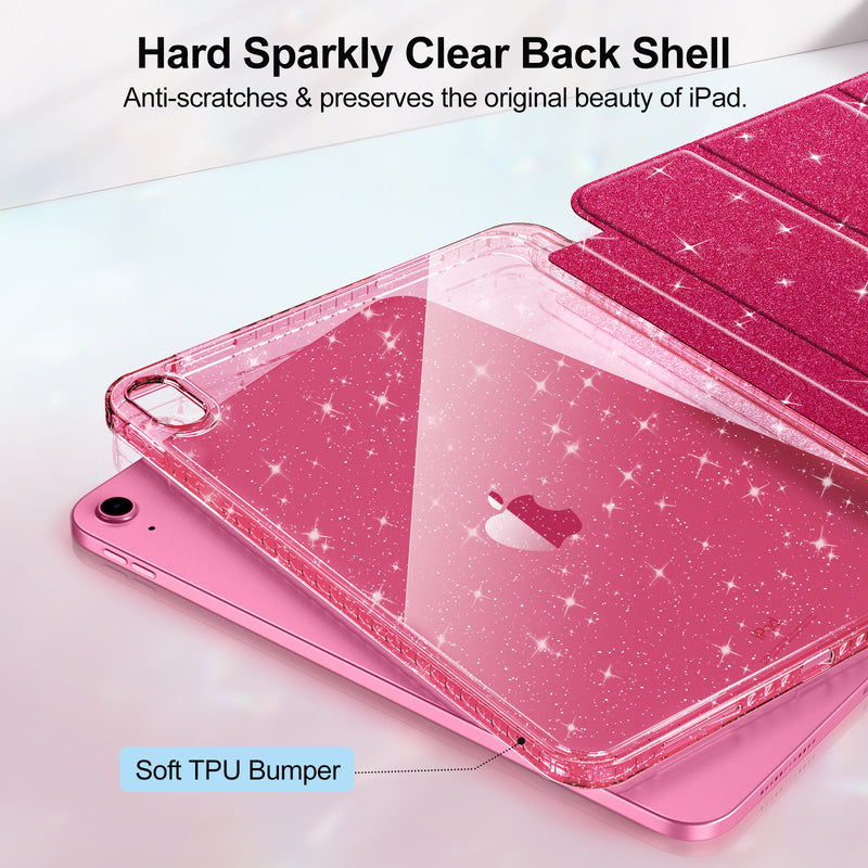 Glittering Slim Case for iPad A16 Chip 11th Gen/iPad 10th Gen w/Clear Back Shell & Pencil Holder | Fintie