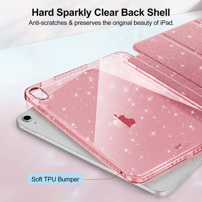 Glittering Slim Case for iPad A16 Chip 11th Gen/iPad 10th Gen w/Clear Back Shell & Pencil Holder | Fintie