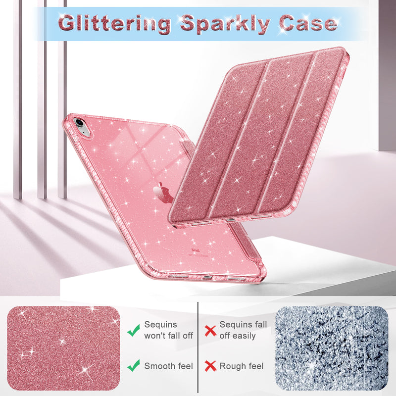 Glittering Slim Case for iPad A16 Chip 11th Gen/iPad 10th Gen w/Clear Back Shell & Pencil Holder | Fintie