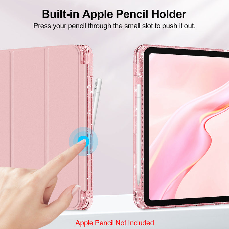Glittering Slim Case for iPad A16 Chip 11th Gen/iPad 10th Gen w/Clear Back Shell & Pencil Holder | Fintie