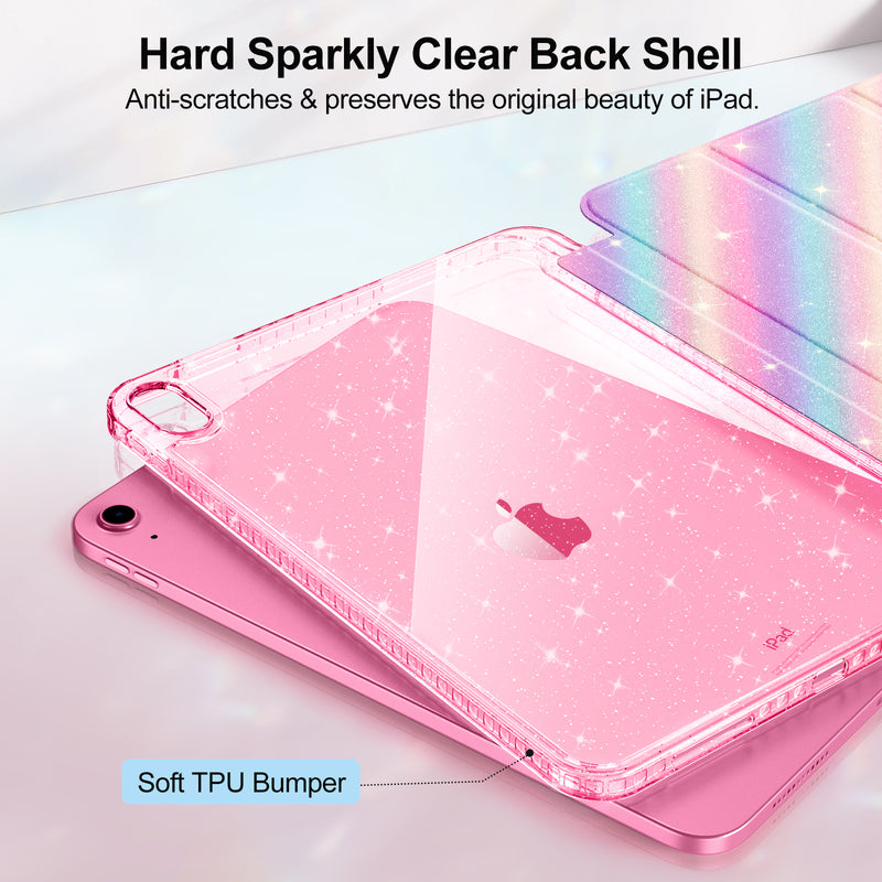 Glittering Slim Case for iPad A16 Chip 11th Gen/iPad 10th Gen w/Clear Back Shell & Pencil Holder | Fintie