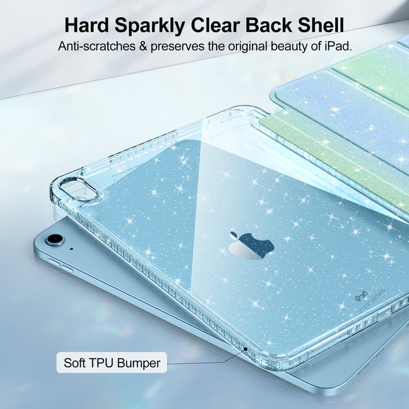 Glittering Slim Case for iPad A16 Chip 11th Gen/iPad 10th Gen w/Clear Back Shell & Pencil Holder | Fintie