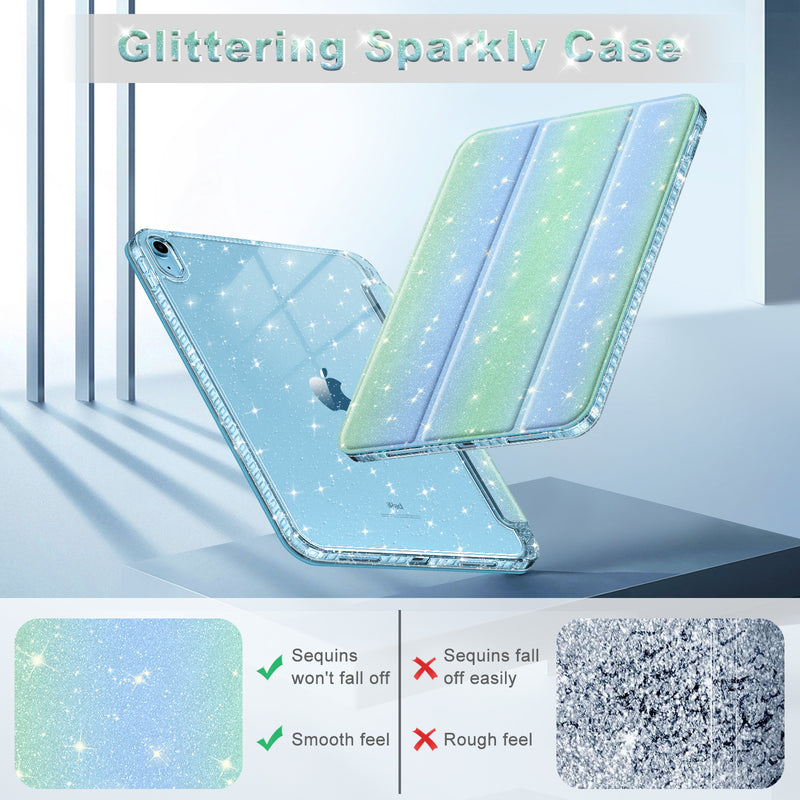 Glittering Slim Case for iPad A16 Chip 11th Gen/iPad 10th Gen w/Clear Back Shell & Pencil Holder | Fintie