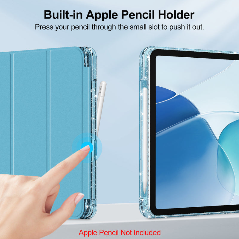 Glittering Slim Case for iPad A16 Chip 11th Gen/iPad 10th Gen w/Clear Back Shell & Pencil Holder | Fintie