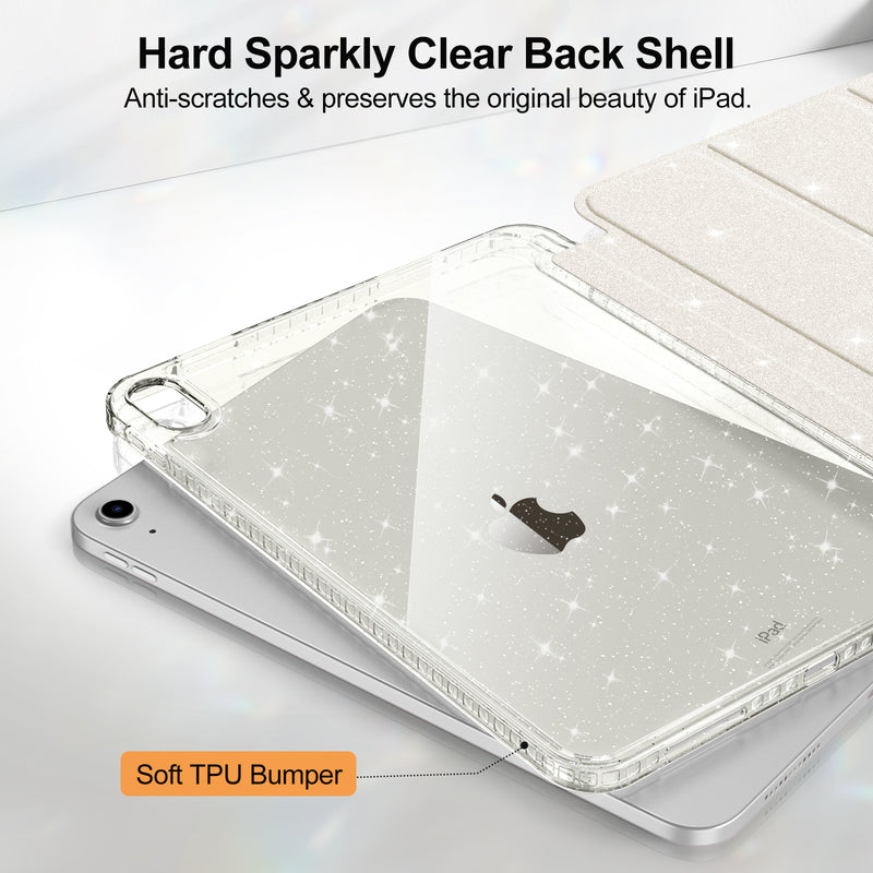 Glittering Slim Case for iPad A16 Chip 11th Gen/iPad 10th Gen w/Clear Back Shell & Pencil Holder | Fintie