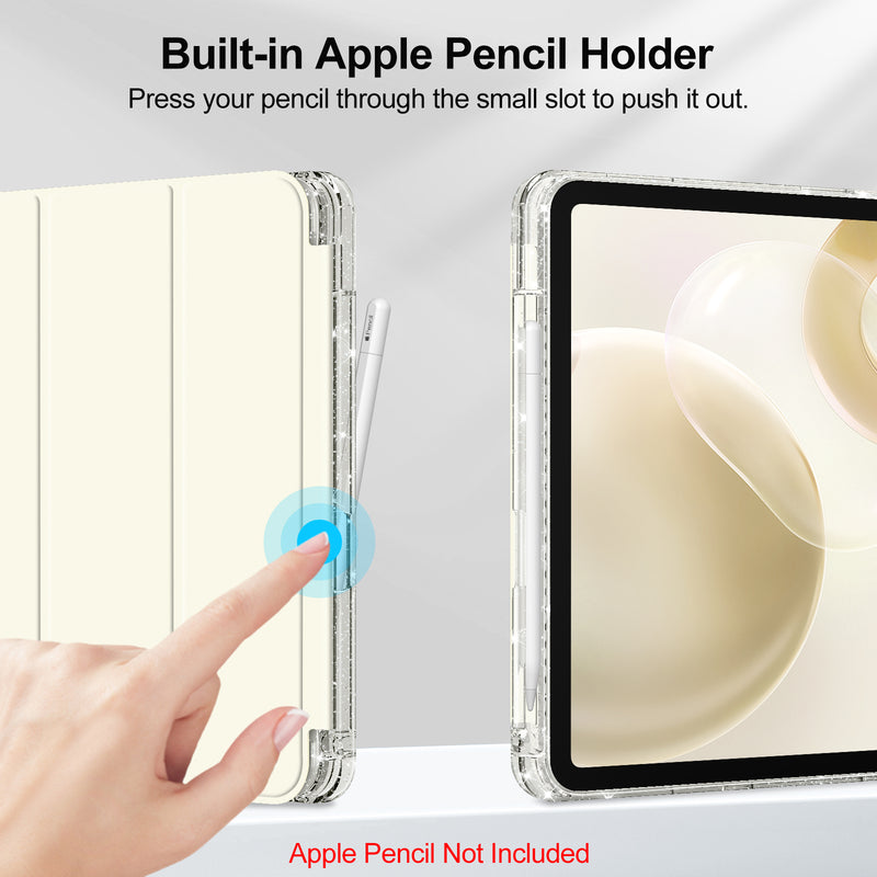 Glittering Slim Case for iPad A16 Chip 11th Gen/iPad 10th Gen w/Clear Back Shell & Pencil Holder | Fintie