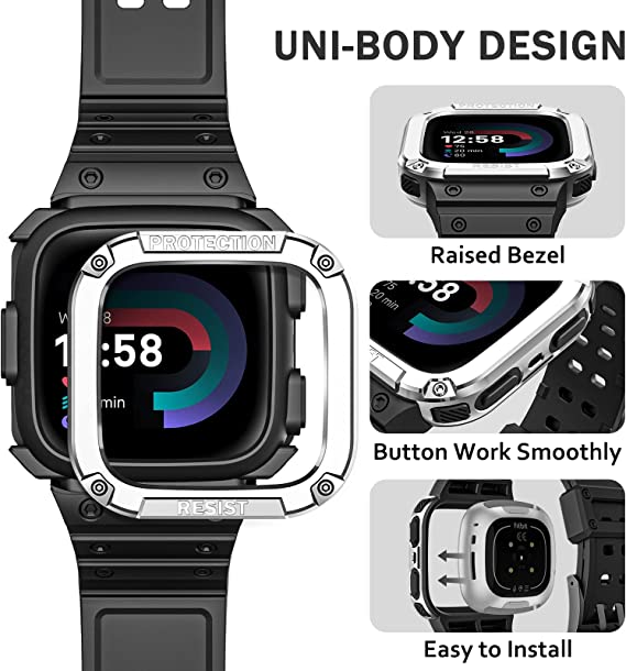 Fitbit Versa 4/3/2/1, Fitbit Sense 2/1 Sports Band with Bumper Cover | Fintie