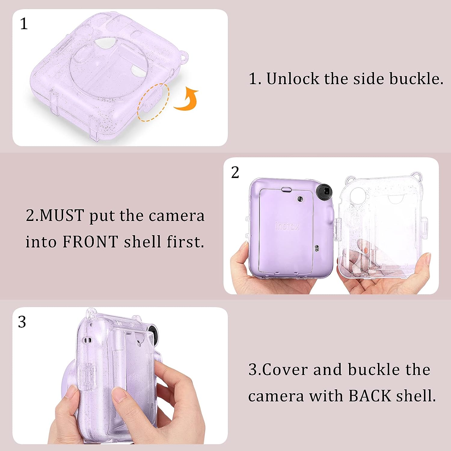Fotoväska för Fujifilm Instax Mini 12 Clear Camera Case Protect Pink 878f, Pink
