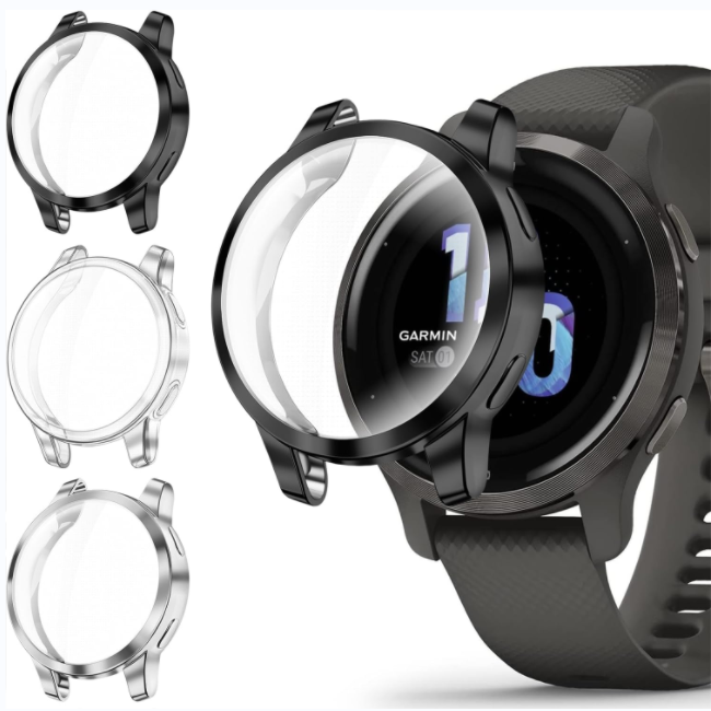 [3 Pack] Garmin Vivoactive 4S/Venu 2S Screen Protector Case with Soft TPU Plated Bumper | Fintie