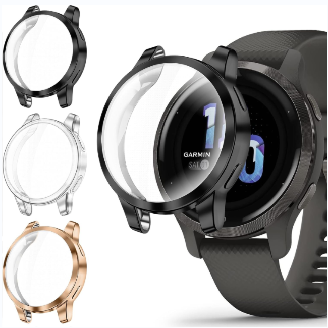 [3 Pack] Garmin Vivoactive 4S/Venu 2S Screen Protector Case with Soft TPU Plated Bumper | Fintie