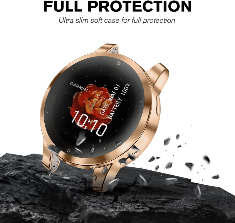 [3 Pack] Garmin Vivoactive 4S/Venu 2S Screen Protector Case with Soft TPU Plated Bumper | Fintie
