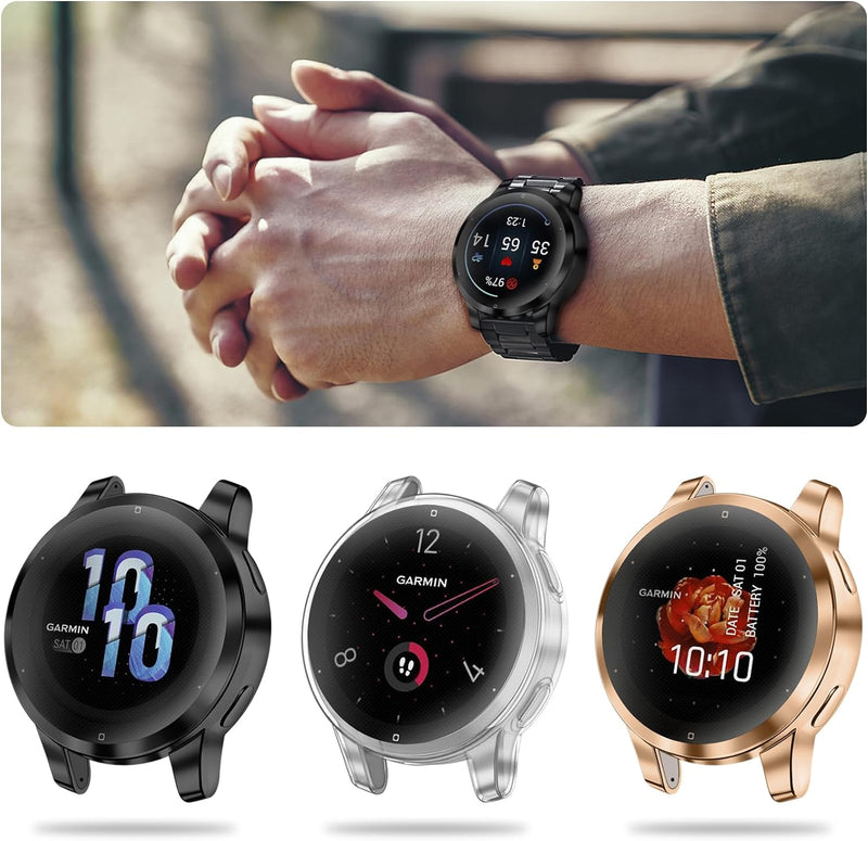 [3 Pack] Garmin Vivoactive 4S/Venu 2S Screen Protector Case with Soft TPU Plated Bumper | Fintie